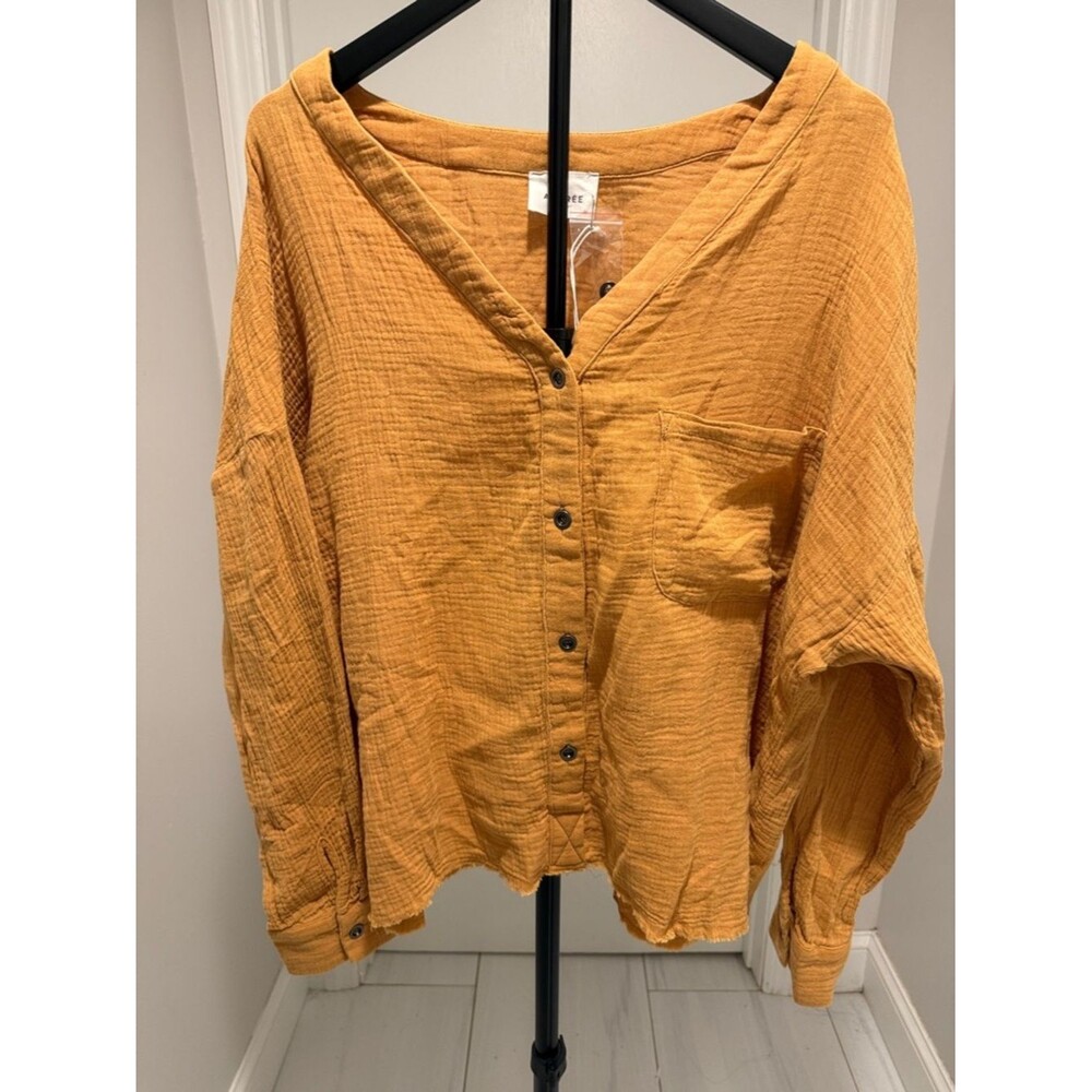 ANDREE BY UNIT Mustard Button-Front Gauze Shirt
